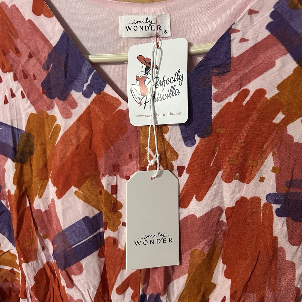 Emily Wonder The Kathleen Dress Watercolor Print Half Sleeve Women's Sz Small - Picture 3 of 6